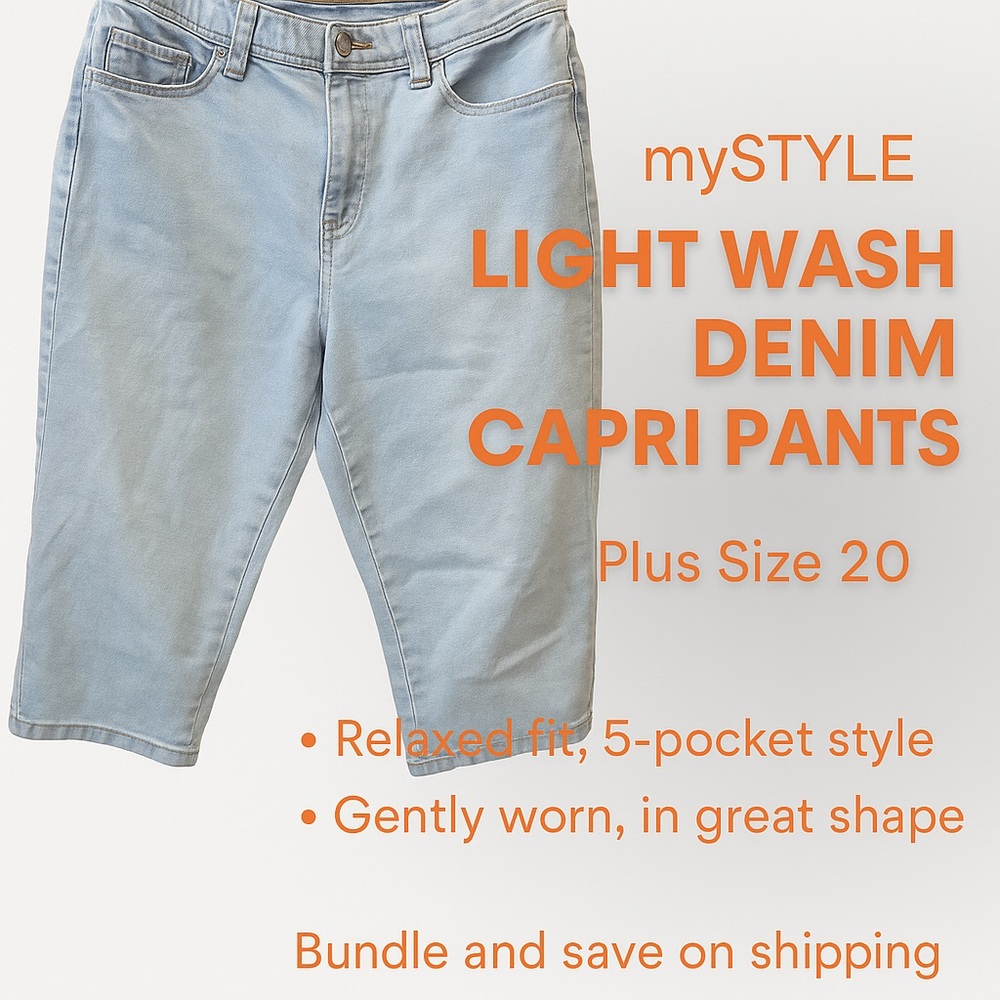 mySTYLE Light Wash Denim Capri Pants – Plus Size 20